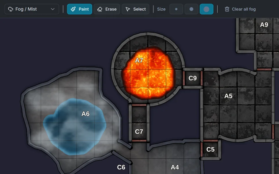 Painting fog over a flooded cavern in the map editor