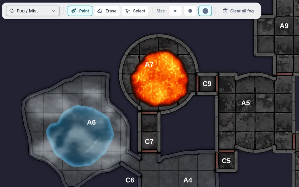 Painting fog over a flooded cavern in the map editor