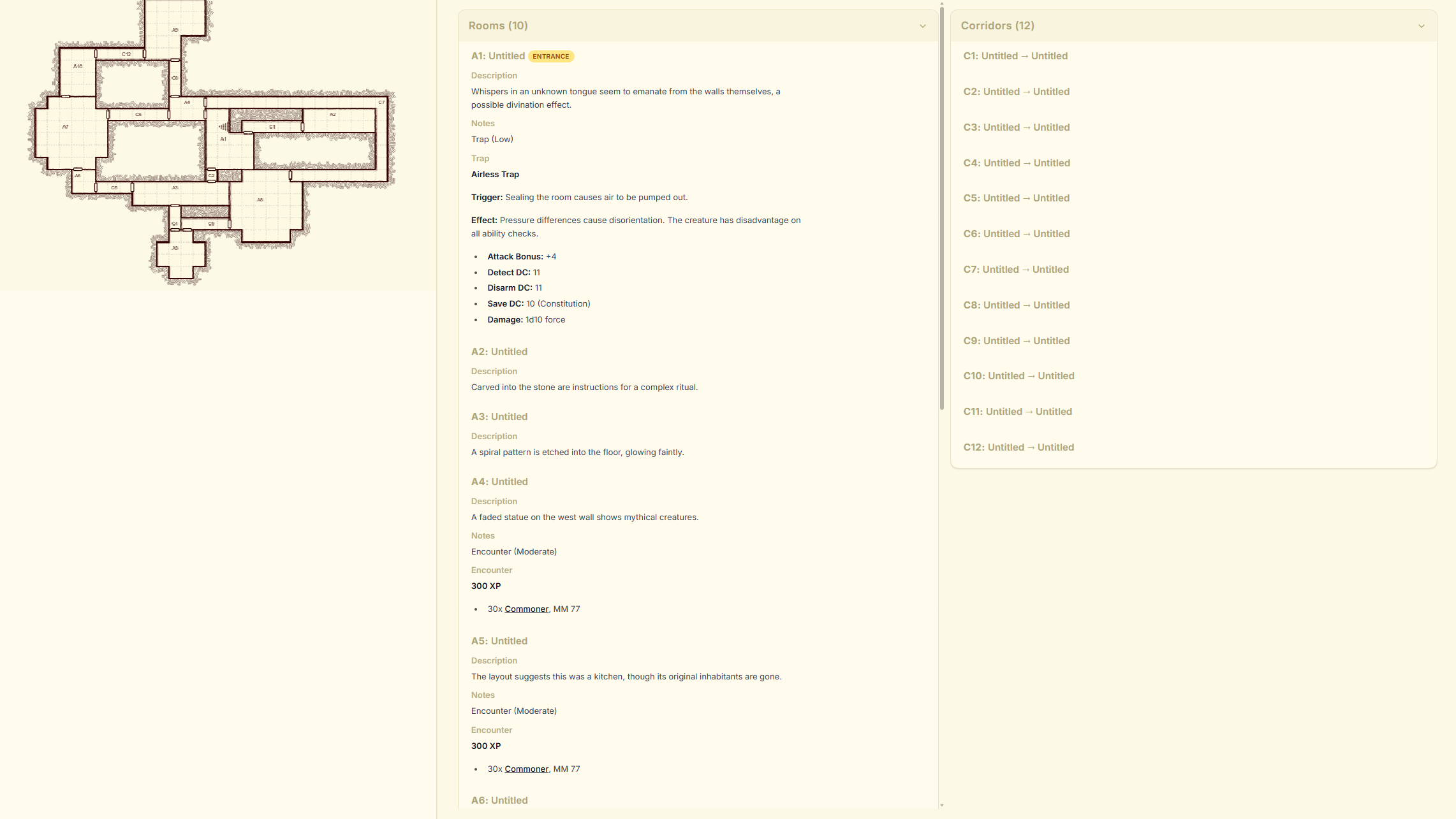 Focus Mode showing the Overview tab with full screen map and room lists