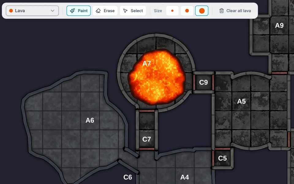 Painting a lava pool into a round chamber in the map editor