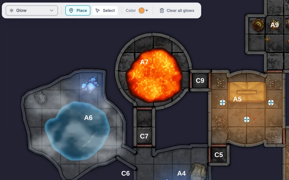 Placing glowing light effects in an altar room in the map editor