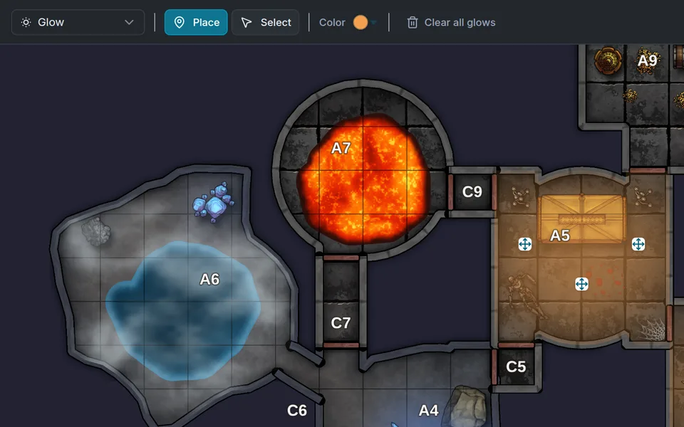 Placing glowing light effects in an altar room in the map editor