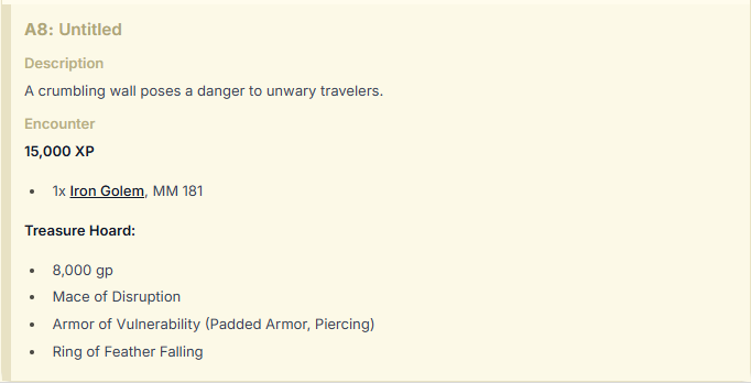 Screenshot showing a room description with a treasure hoard