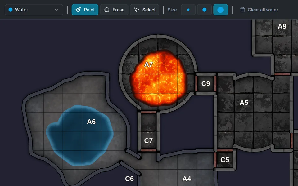 Painting a pool of water into a cavern in the map editor