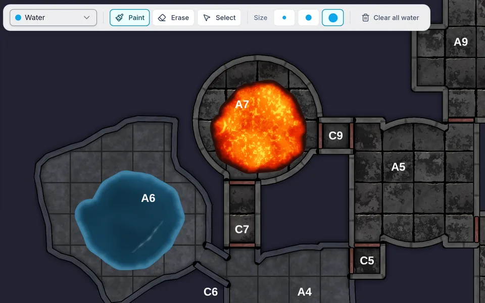 Painting a pool of water into a cavern in the map editor