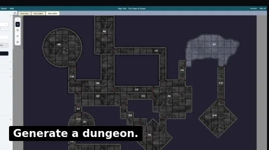 Dungeon Flow workflow demo showing dungeon generation, editing, and export